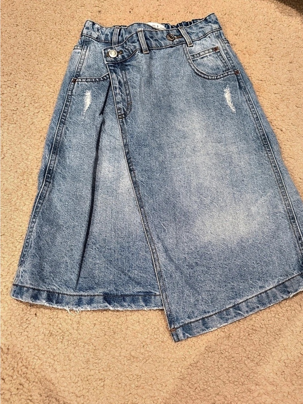 Zara Girls Blue Denim Midi Skirt Size 9